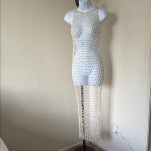 White Pearl Knitted Cover Up Dress